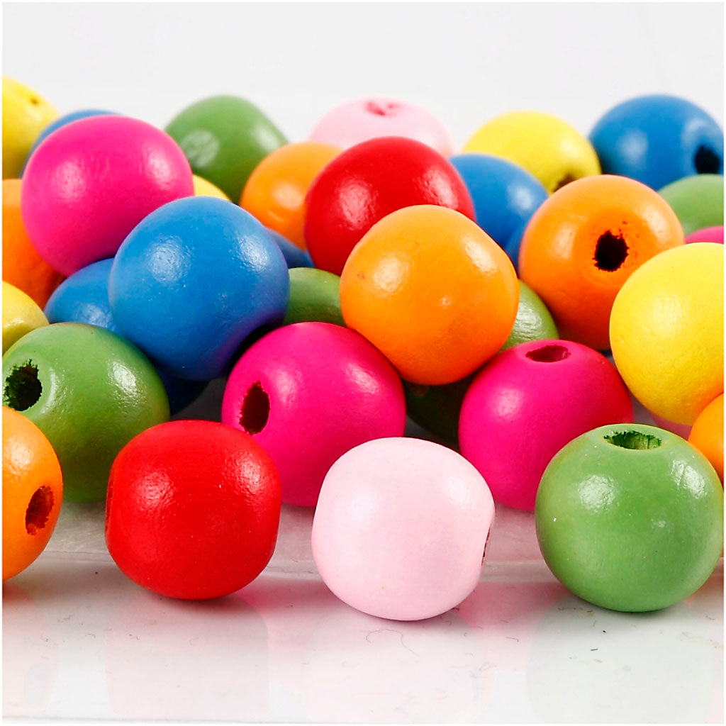 Creativ company houten kralen, d 12 mm, gatgrootte 2,5-3 mm, ca. 800 stuk, diverse kleuren, 500 gr 1 zak
