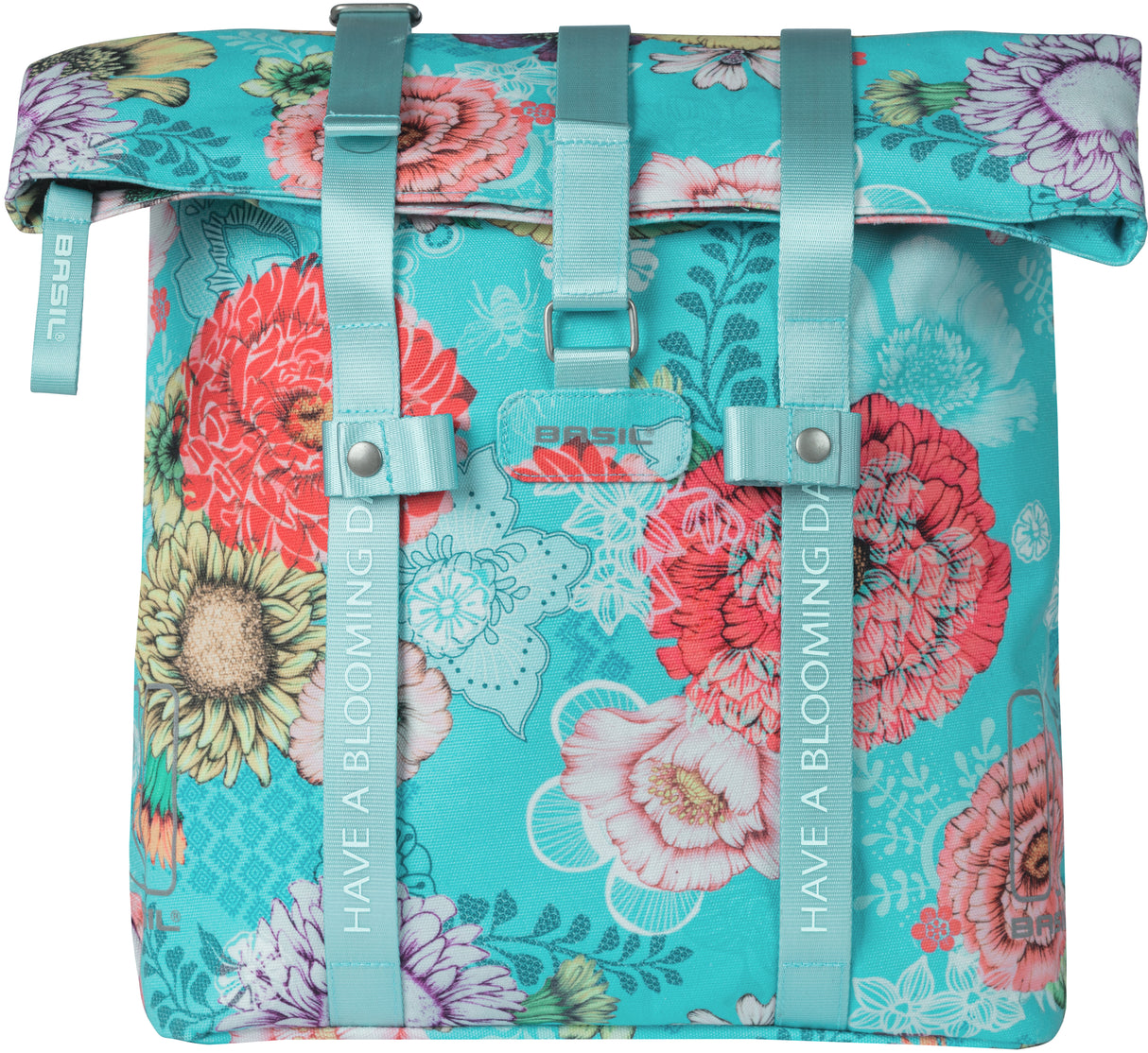 Basil Bloom Field fietsshopper, gerecycled PET, waterdicht, verstelbare schouderriem, laptopvak, 15-20L, sky blue