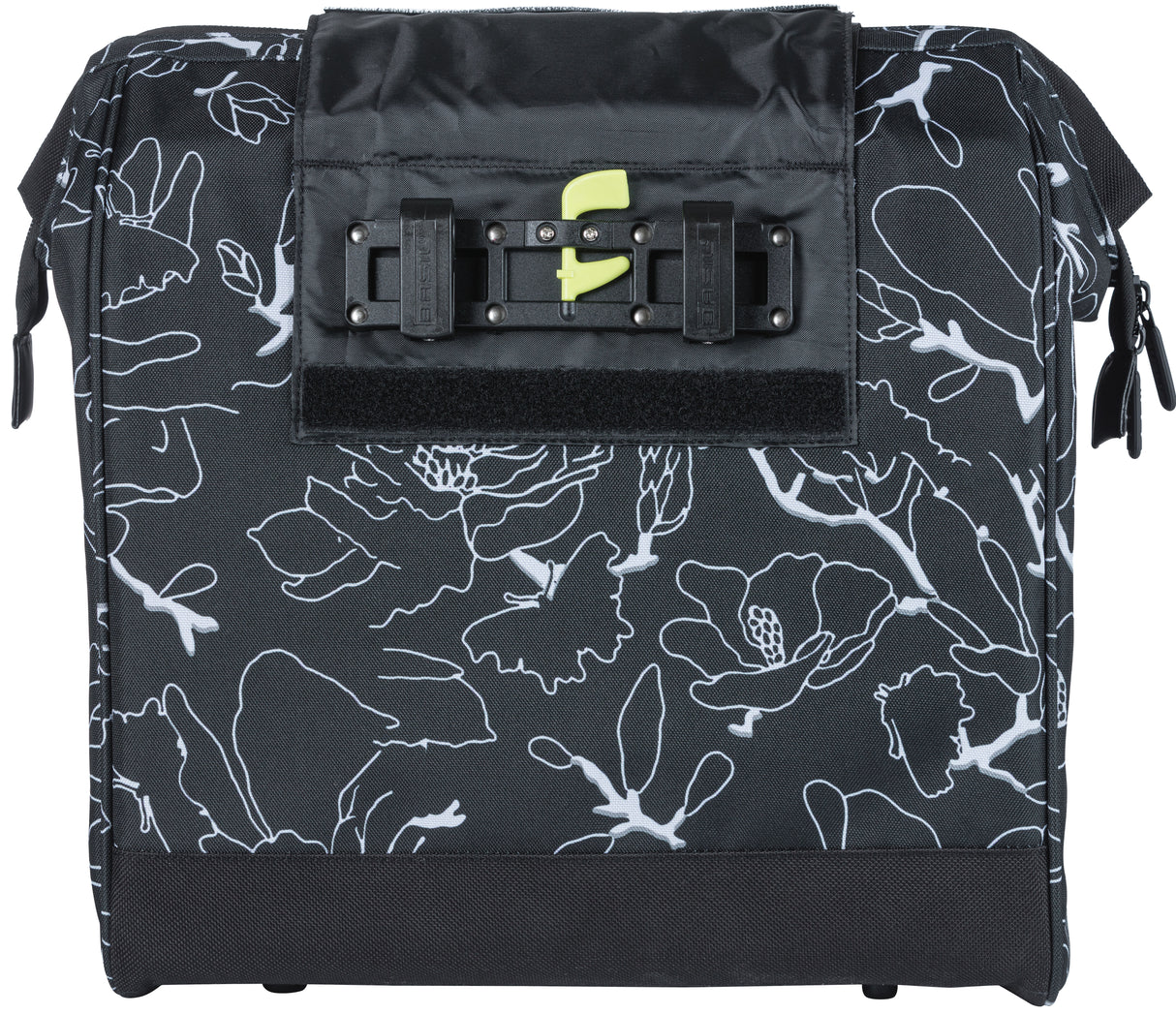 Basil Grand Flower fietsshopper - zwarte waterafstotende tas met laptopvak - 23L