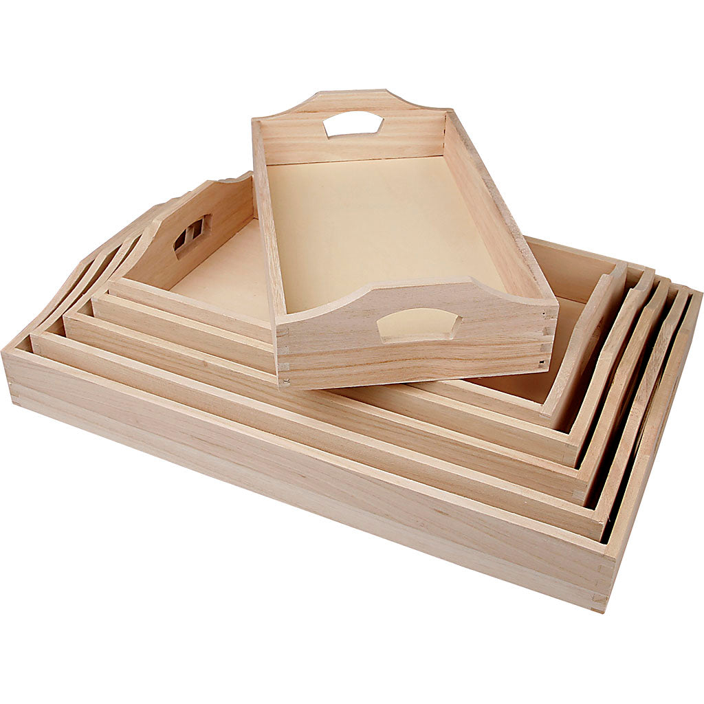 Creativ company dienbladen, h: 5 cm, l: 29+32+35+38+41+44 cm, b: 16,5+19+22+25+27+30 cm, 6 stuk 1 set
