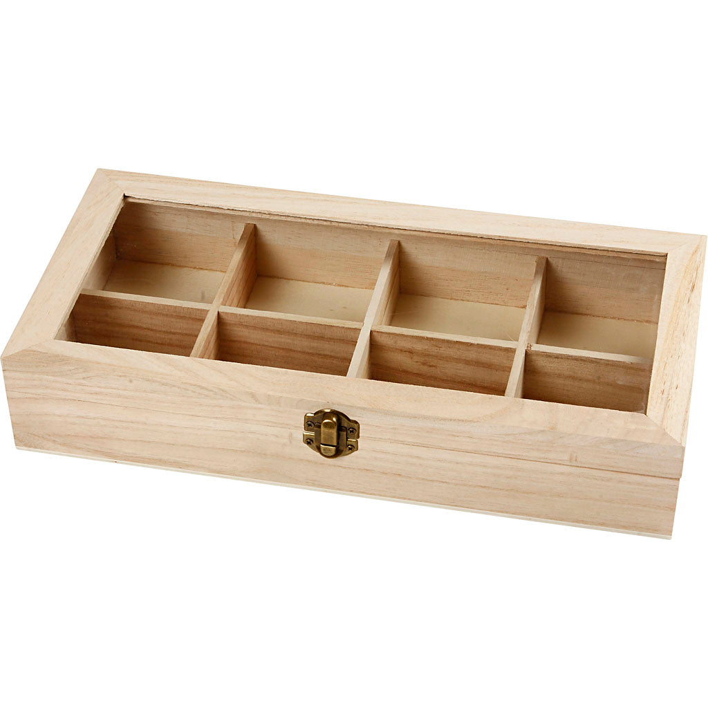 Creativ company houten doos met glazen deksel, afm 32x16x6 cm, gatgrootte 7x7 cm, 1 stuk
