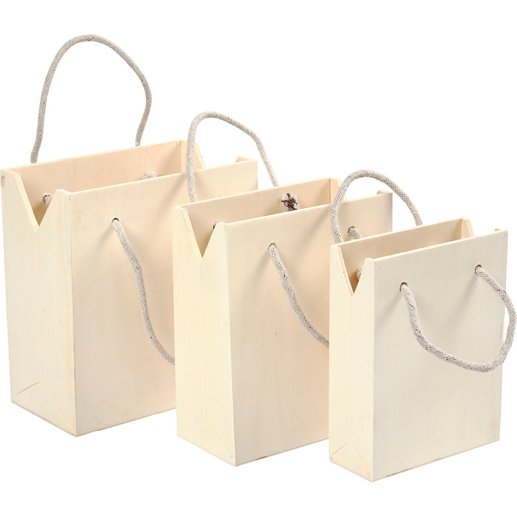 Creativ company tas met hengsel, h: 12+14+16 cm, d: 5+7+9 cm, b: 16+16,5+18 cm, 3 stuk 1 set