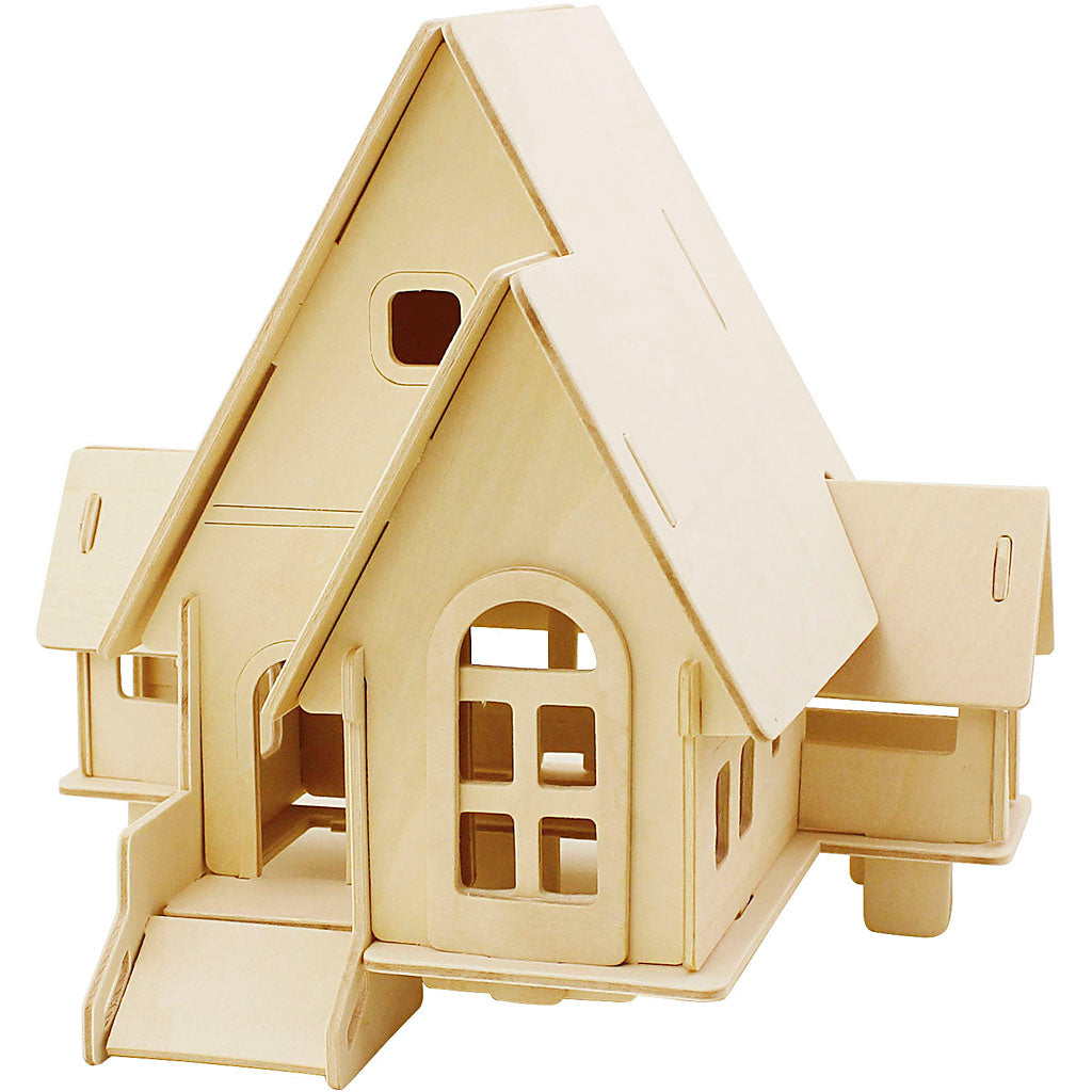 Creativ company 3d houten constructie set, huis met veranda, afm 22,5x17,5x20,5, 1 stuk