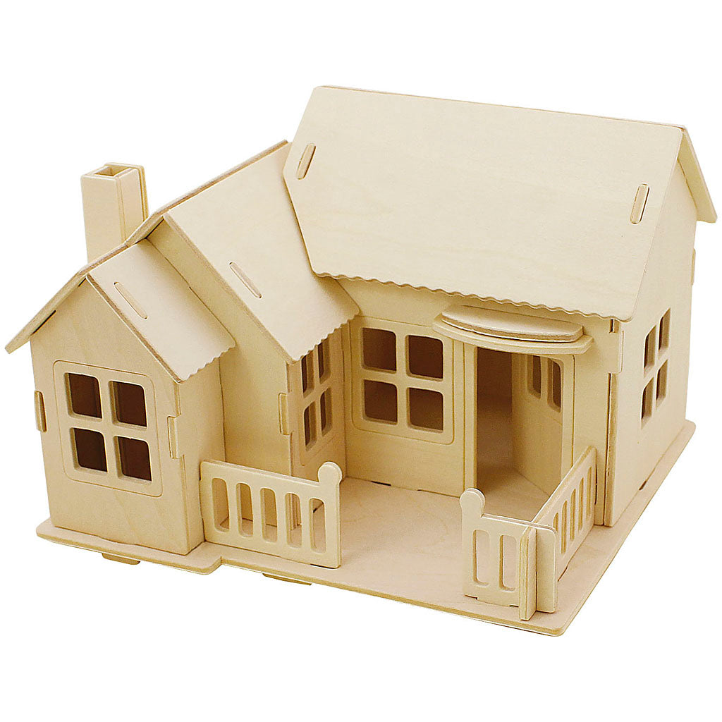 Creativ company 3d houten constructieset, huis met terras, afm 19x17,5x15, 1 stuk