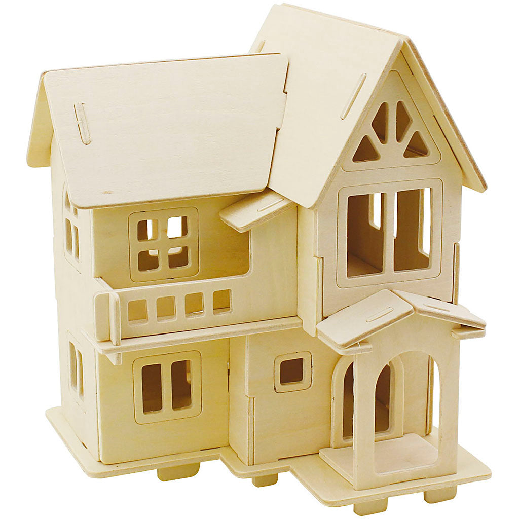 Creativ company 3d houten constructieset, huis met balkon, afm 15,8x17,5x19,5, 1 stuk