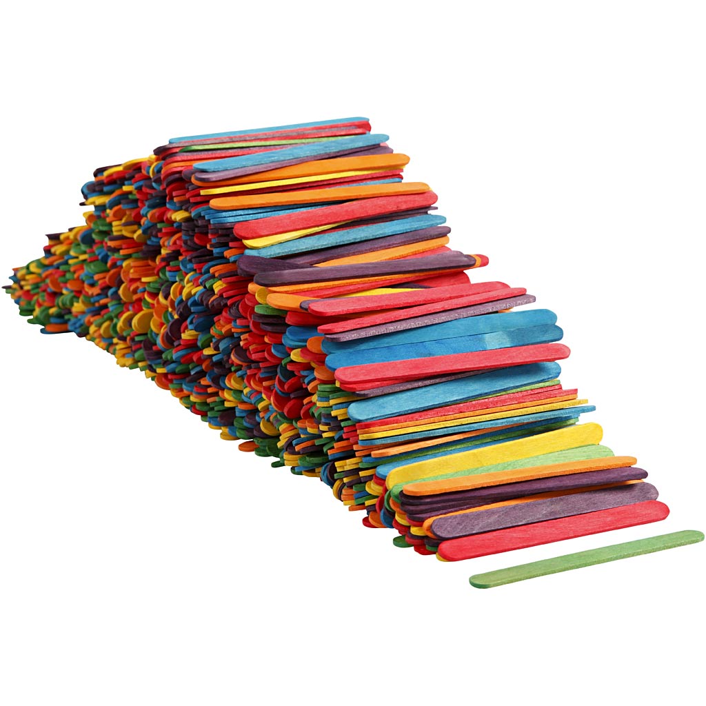 Creativ company constructiehoutjes, l: 11,4 cm, b: 10 mm, diverse kleuren, 1000 stuk 1 doos
