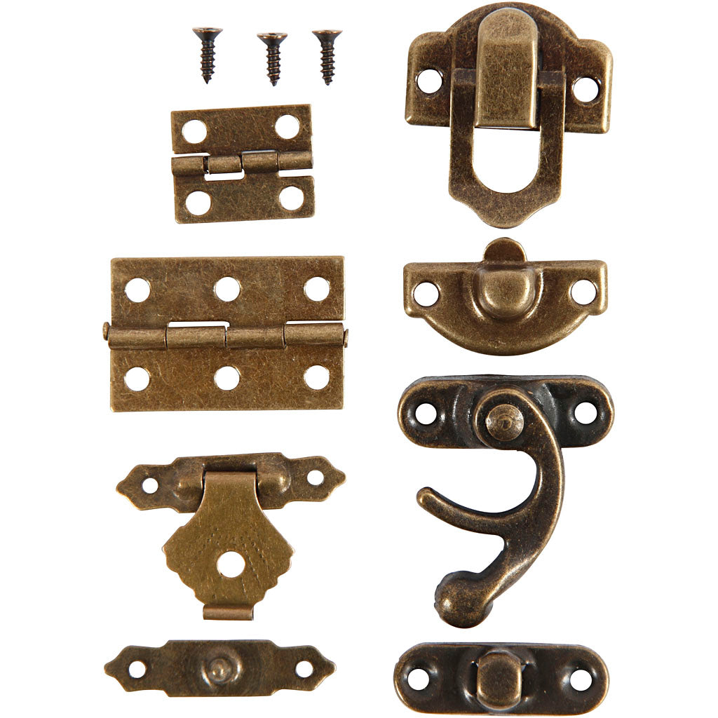 Creativ company mini beslag, afm 16x19-19x29,5 mm, antiek goud, 15 set 1 doos