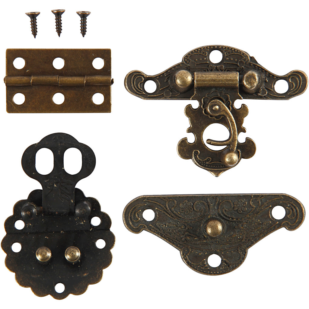 Creativ company mini beslag, afm 30-35 mm, antiek goud, 10 set 1 doos