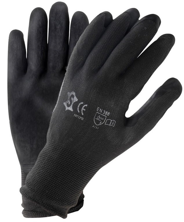 Montagehandschoen werkplaats groot - zwart nylon met pu-coating