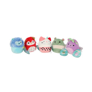 Squishmallows micromallows pluche 6,5cm 5 pack silvy, rozen aarin, roxy, gerald
