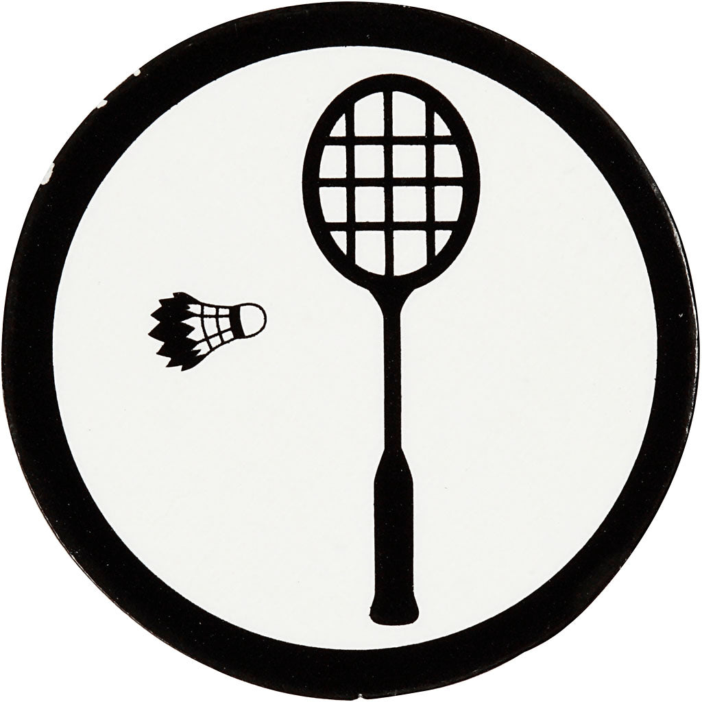 Creativ company label, badminton racket, d 25 mm, wit zwart, 20 stuk 1 doos