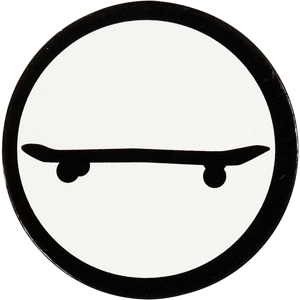 Creativ company label, skateboard, d 25 mm, wit zwart, 20 stuk 1 doos