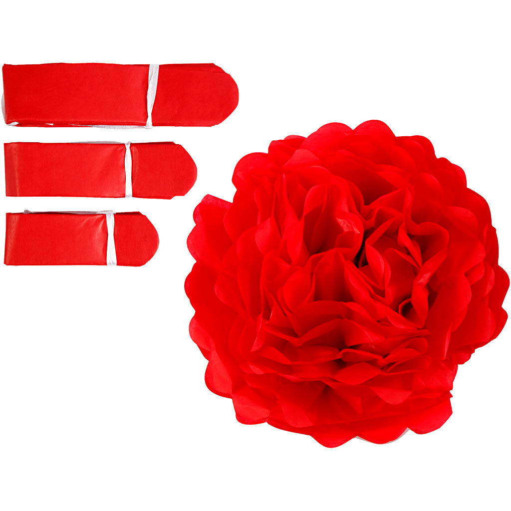 Creativ company pompon van papier, d 20+24+30 cm, 16 gr, rood, 3 stuk 1 doos