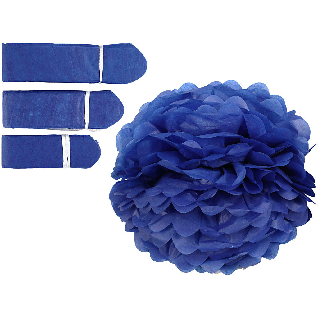Creativ company pompon van papier, d 20+24+30 cm, 16 gr, donkerblauw, 3 stuk 1 doos