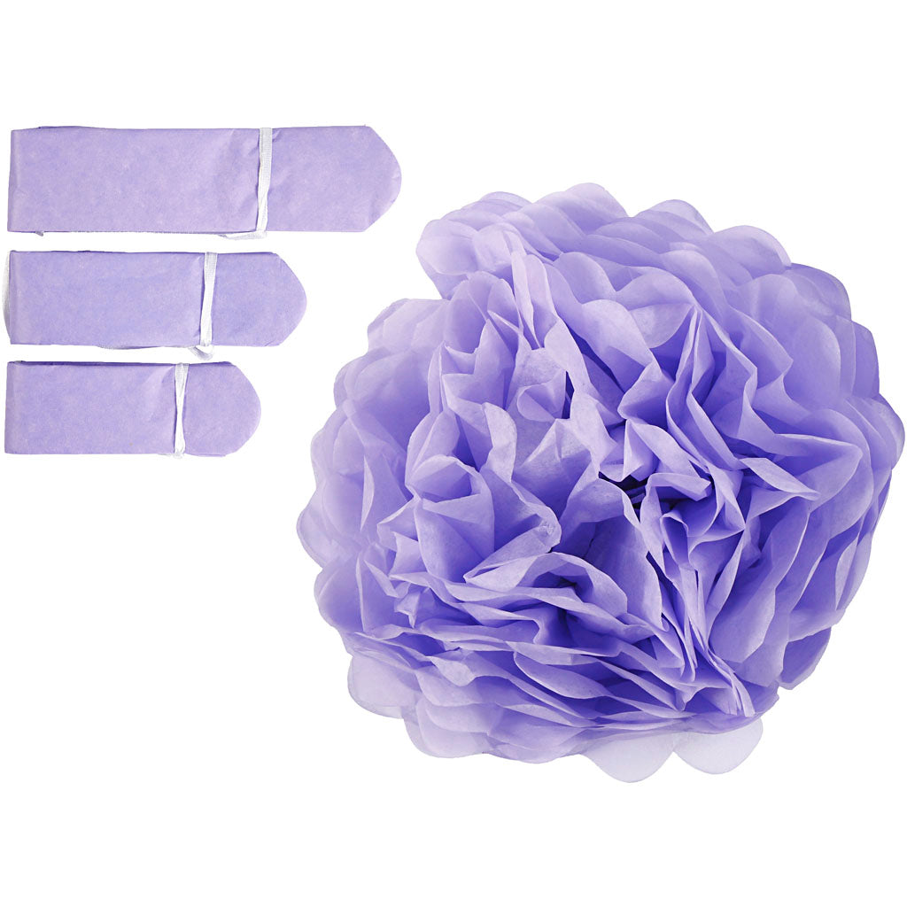 Creativ company pompon van papier, d 20+24+30 cm, 16 gr, paars, 3 stuk 1 doos