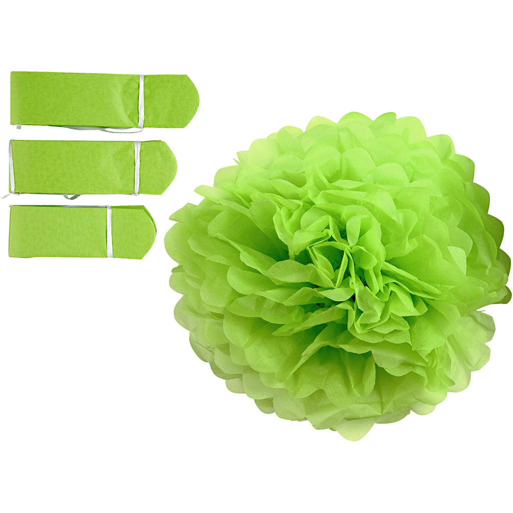 Creativ company pompon van papier, d 20+24+30 cm, 16 gr, lime groen, 3 stuk 1 doos