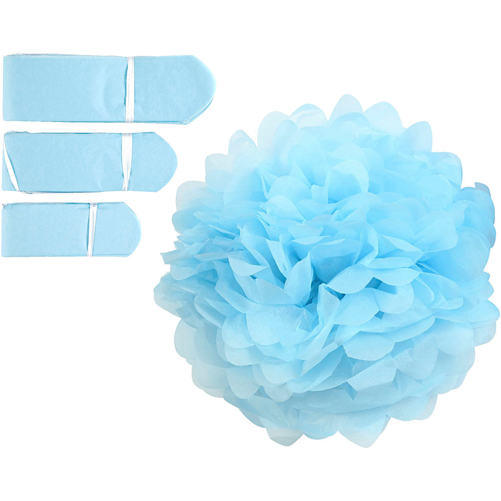 Creativ company pompon van papier, d 20+24+30 cm, 16 gr, lichtblauw, 3 stuk 1 doos