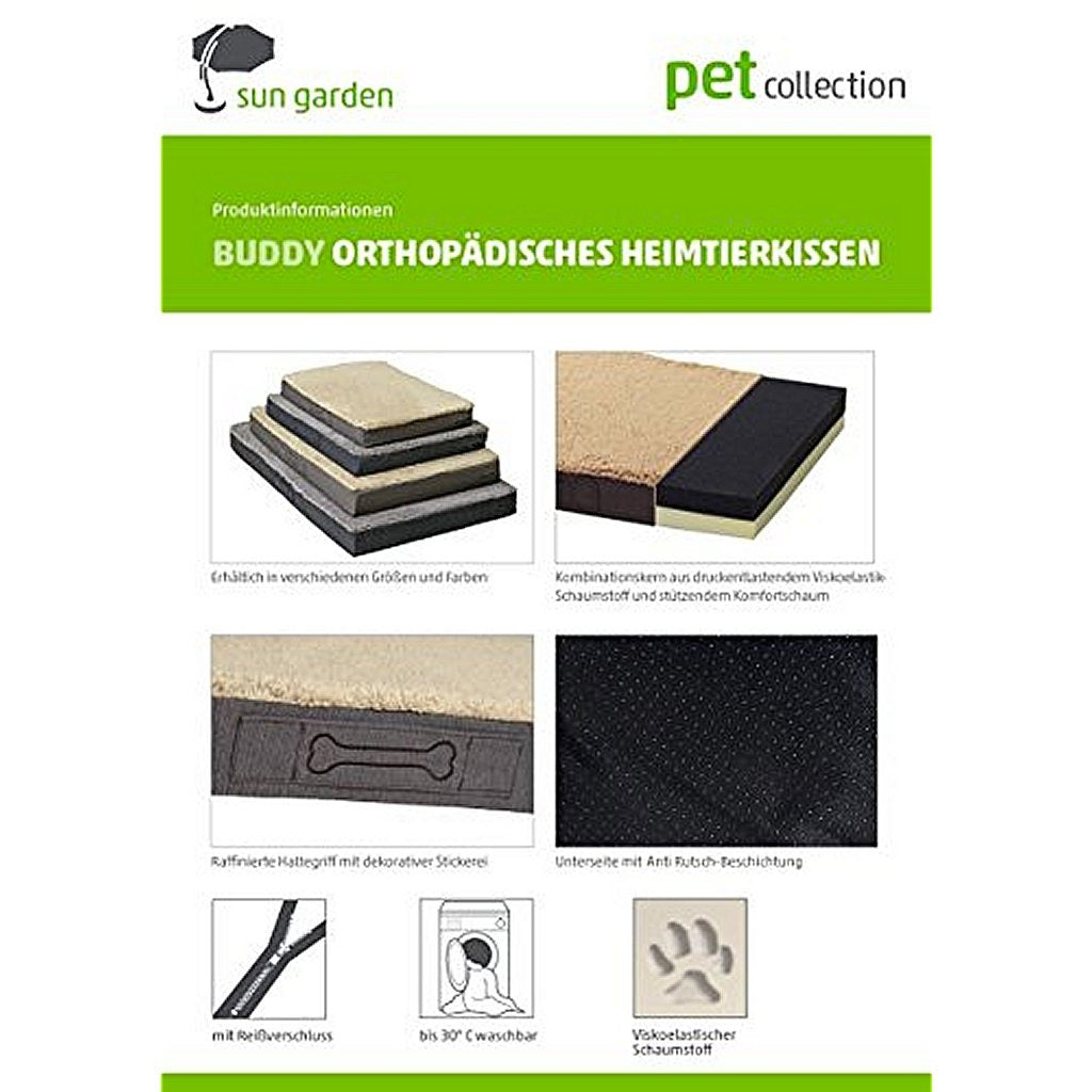 Sun garden buddy orthopedisch hondenkussen 100x65x10cm grijs antraciet