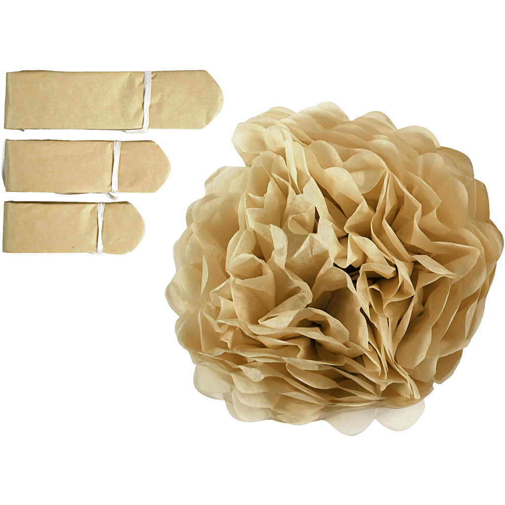 Creativ company pompon van papier, d 20+24+30 cm, 16 gr, goud, 3 stuk 1 doos