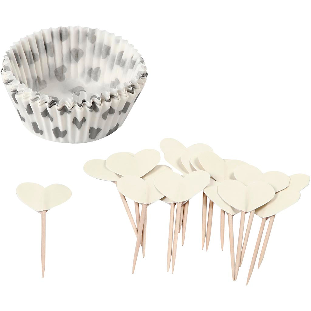 Creativ company cupcakes en cocktailprikkers, h: 3 cm, d 5 cm, 40 gr, off-white, 24 set 1 doos