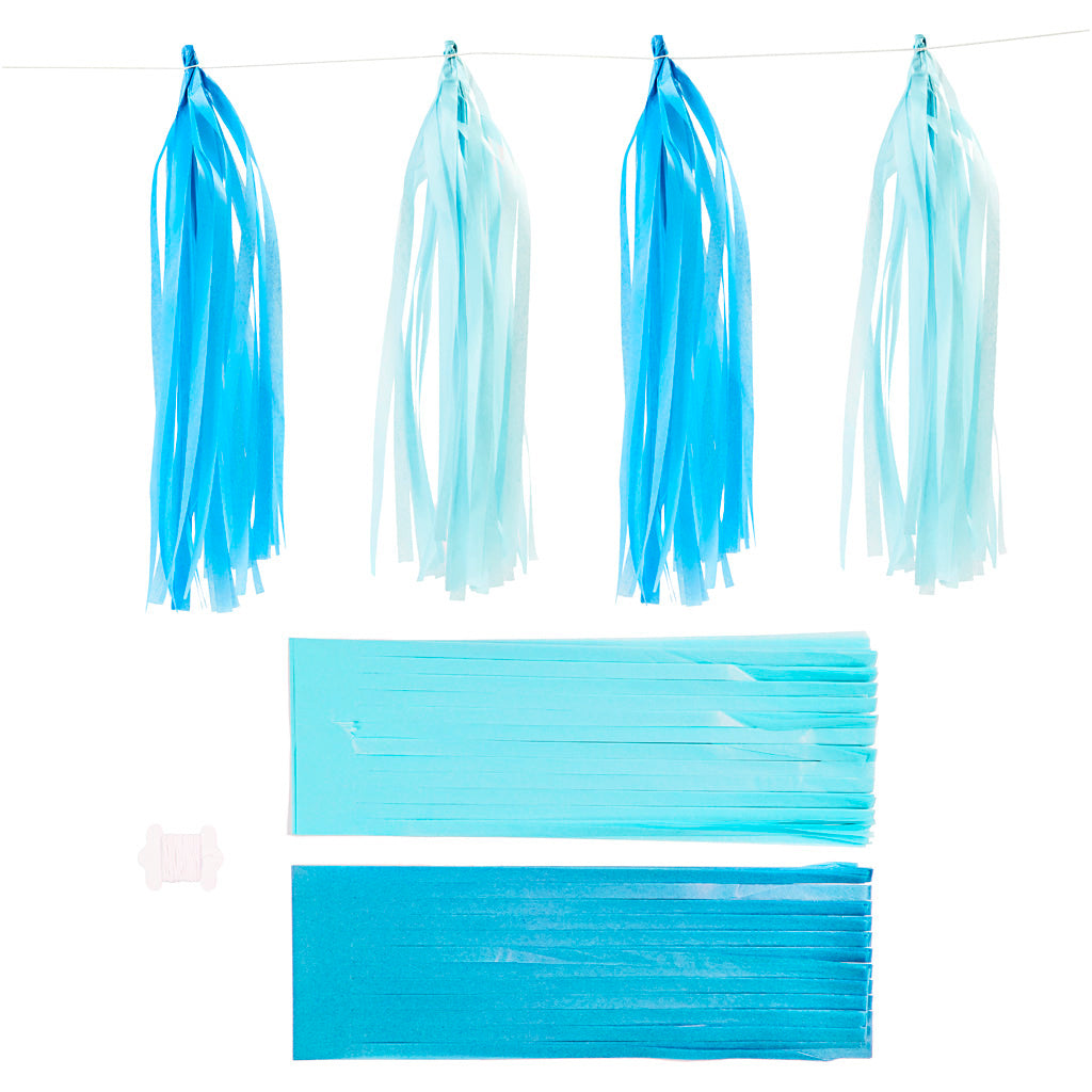Creativ bedrijfskwastjes, afm 12x35 cm, 14 gr, blauw, lichtblauw, 12 stuk 1 doos
