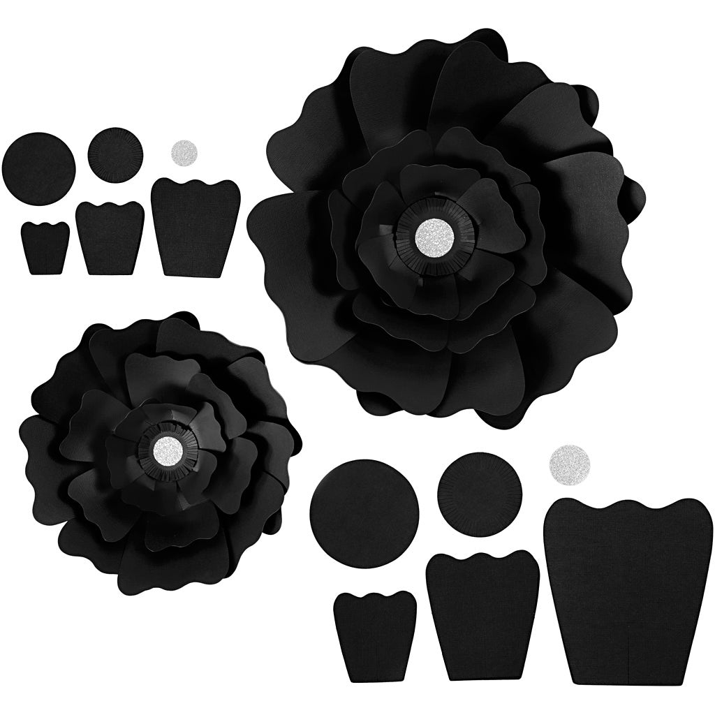 Creative company papieren bloemen, d 15+25 cm, 230 gr, zwart, 2 stuk 1 doos