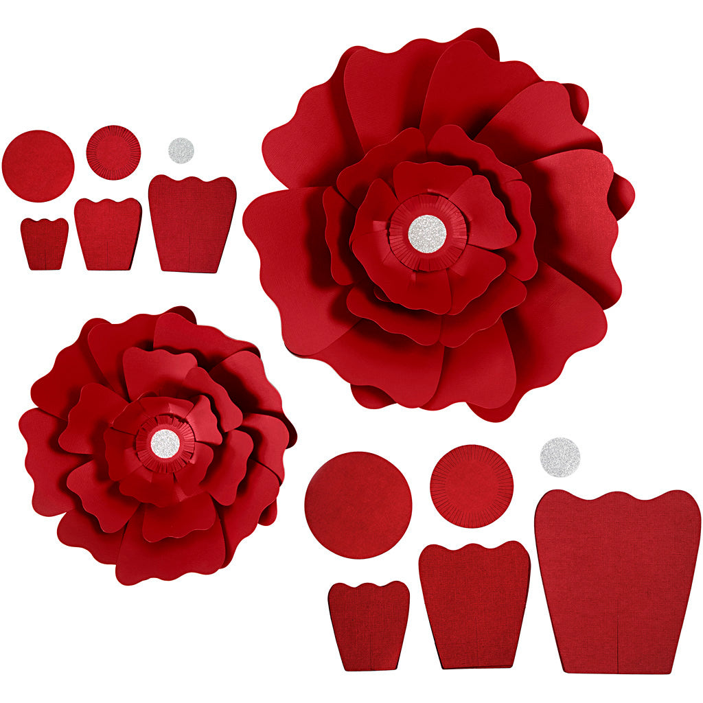 Creative company papieren bloemen, d 15+25 cm, 230 gr, rood, 2 stuk 1 doos