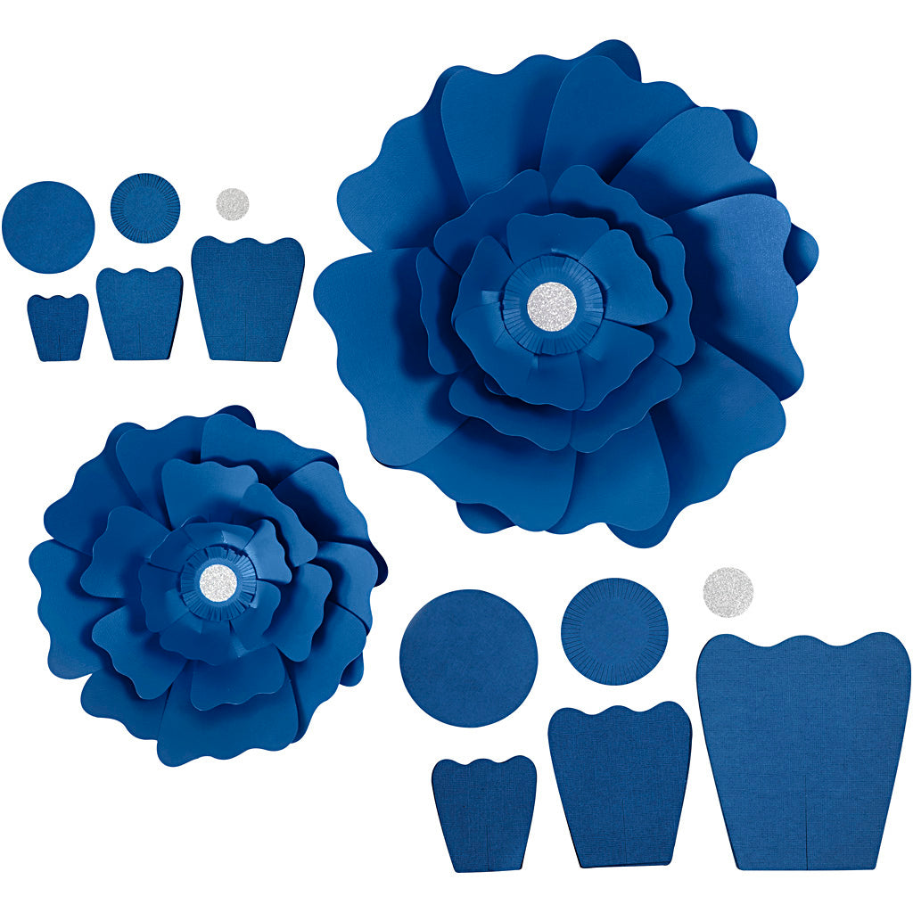 Creative company papieren bloemen, d 15+25 cm, 230 gr, blauw, 2 stuk 1 doos