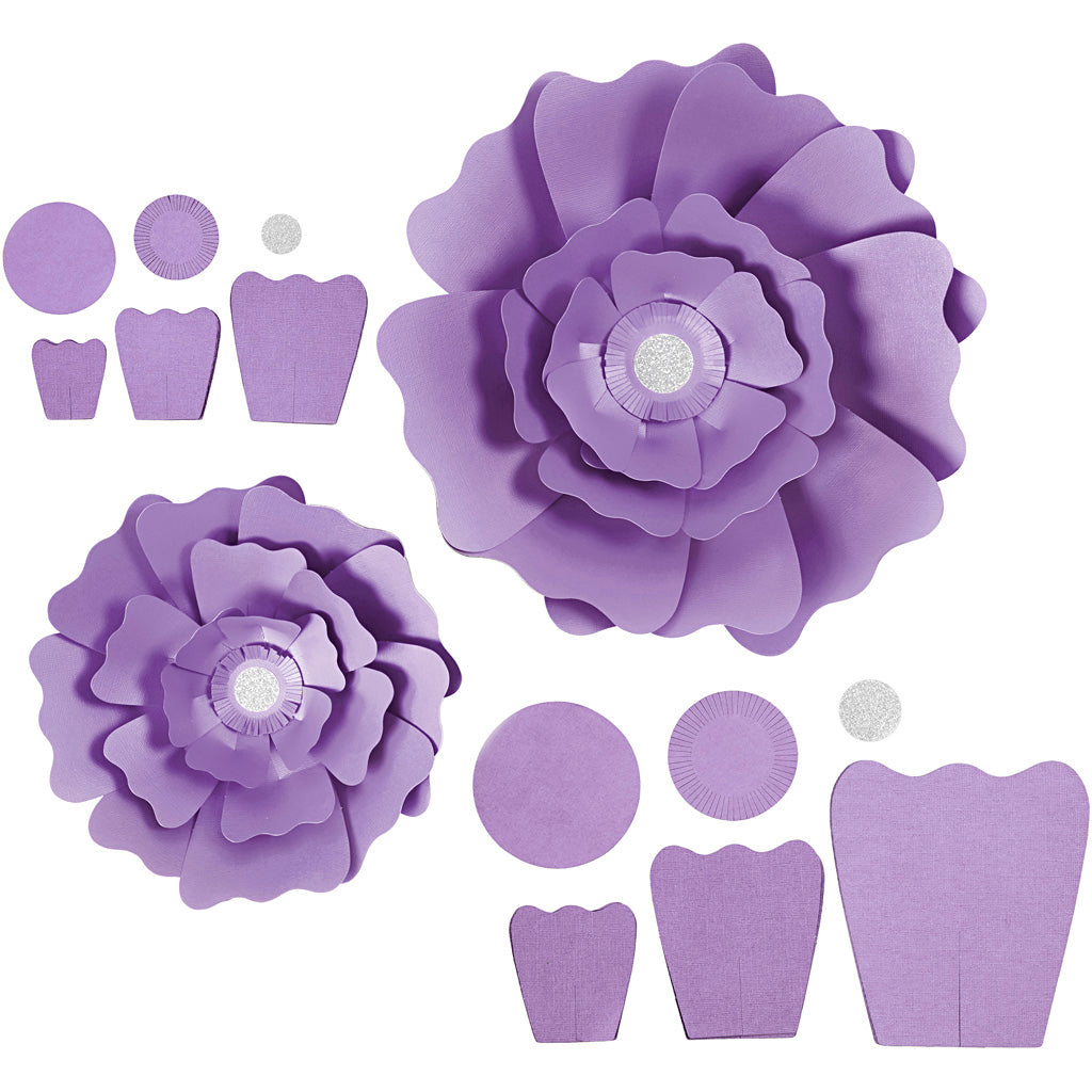 Creativ company papieren bloemen, d 15+25 cm, 230 gr, paars, 2 stuk 1 doos