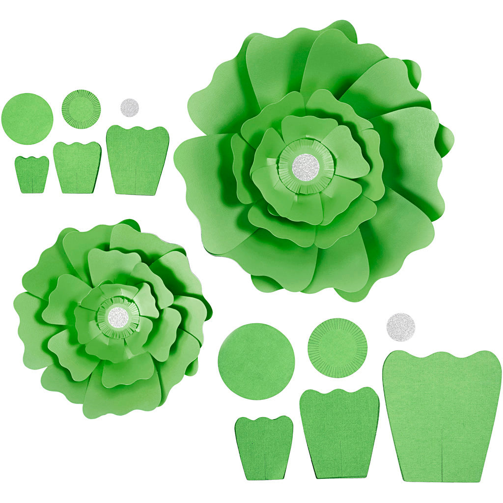 Creativ company papieren bloemen, d 15+25 cm, 230 gr, groen, 2 stuk 1 doos