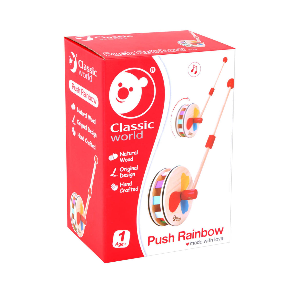 Classic world world houten duwfiguur regenboog wiel