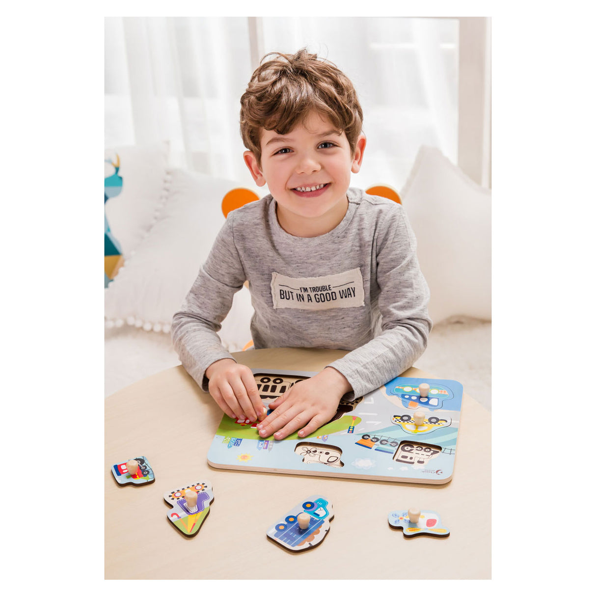 Classic world houten noppenpuzzel verkeer, 8st.