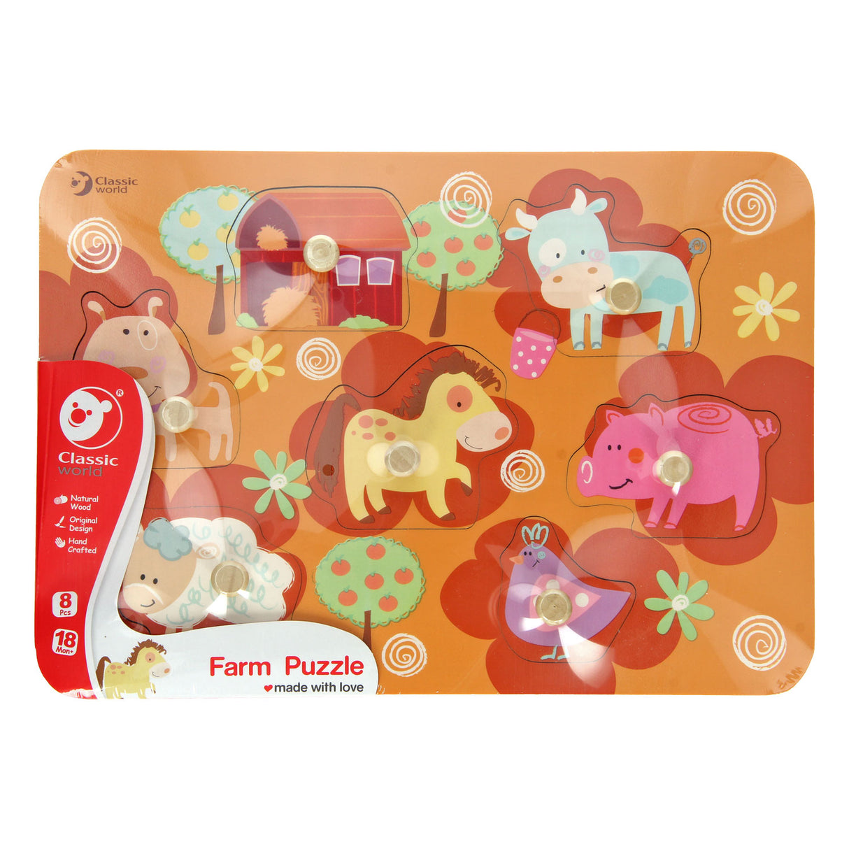 Classic world houten noppenpuzzel boerderij