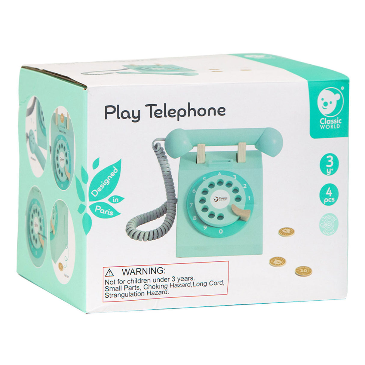 Classic World World Houten Retro Telefoon Turquoise