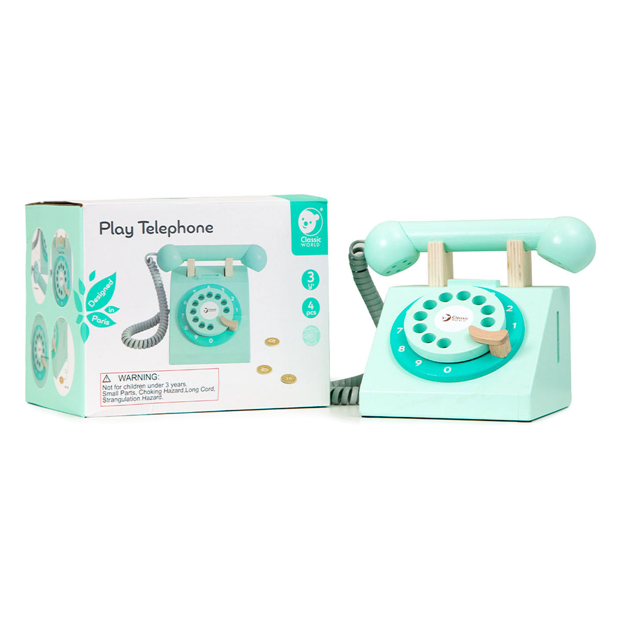Classic World World Houten Retro Telefoon Turquoise