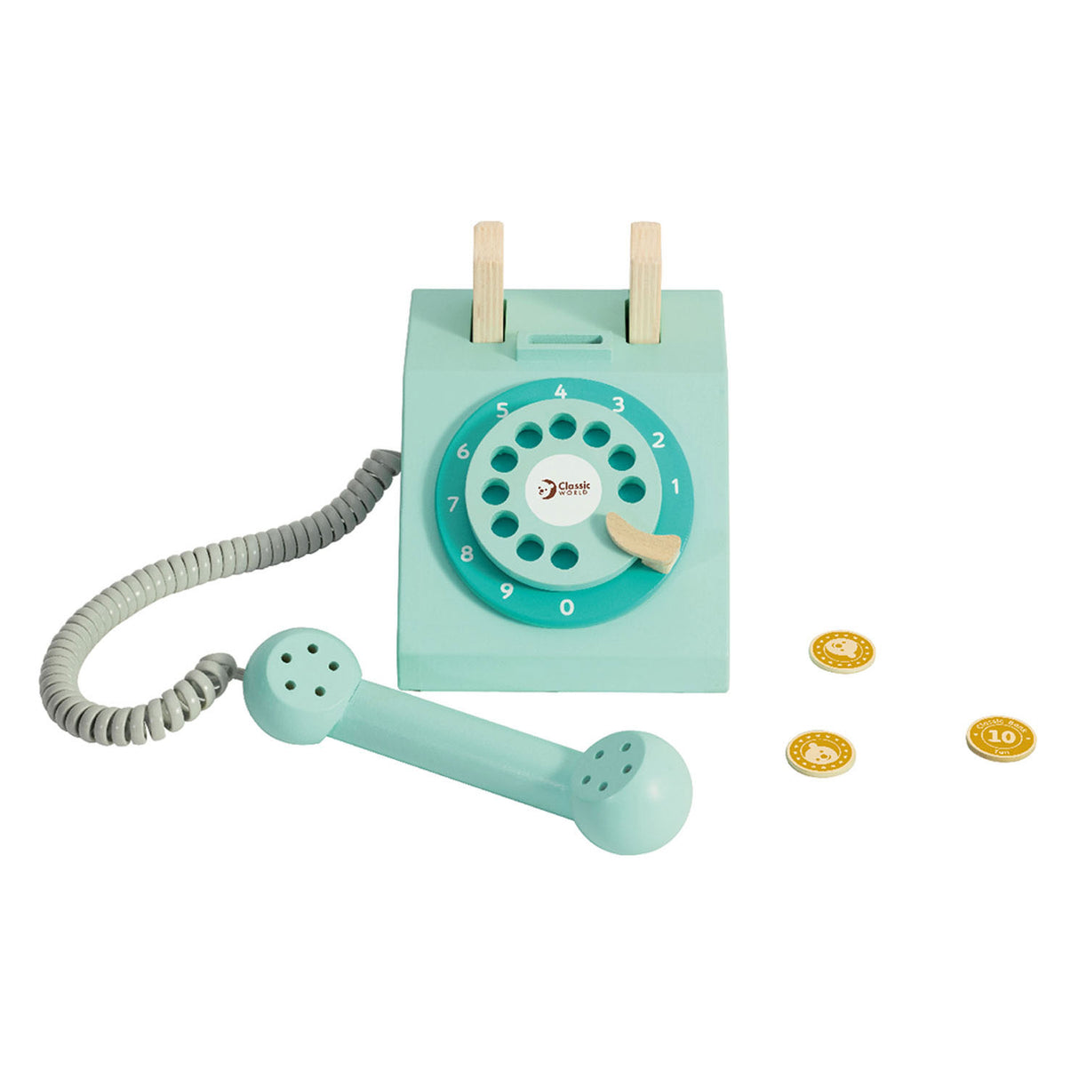 Classic World World Houten Retro Telefoon Turquoise