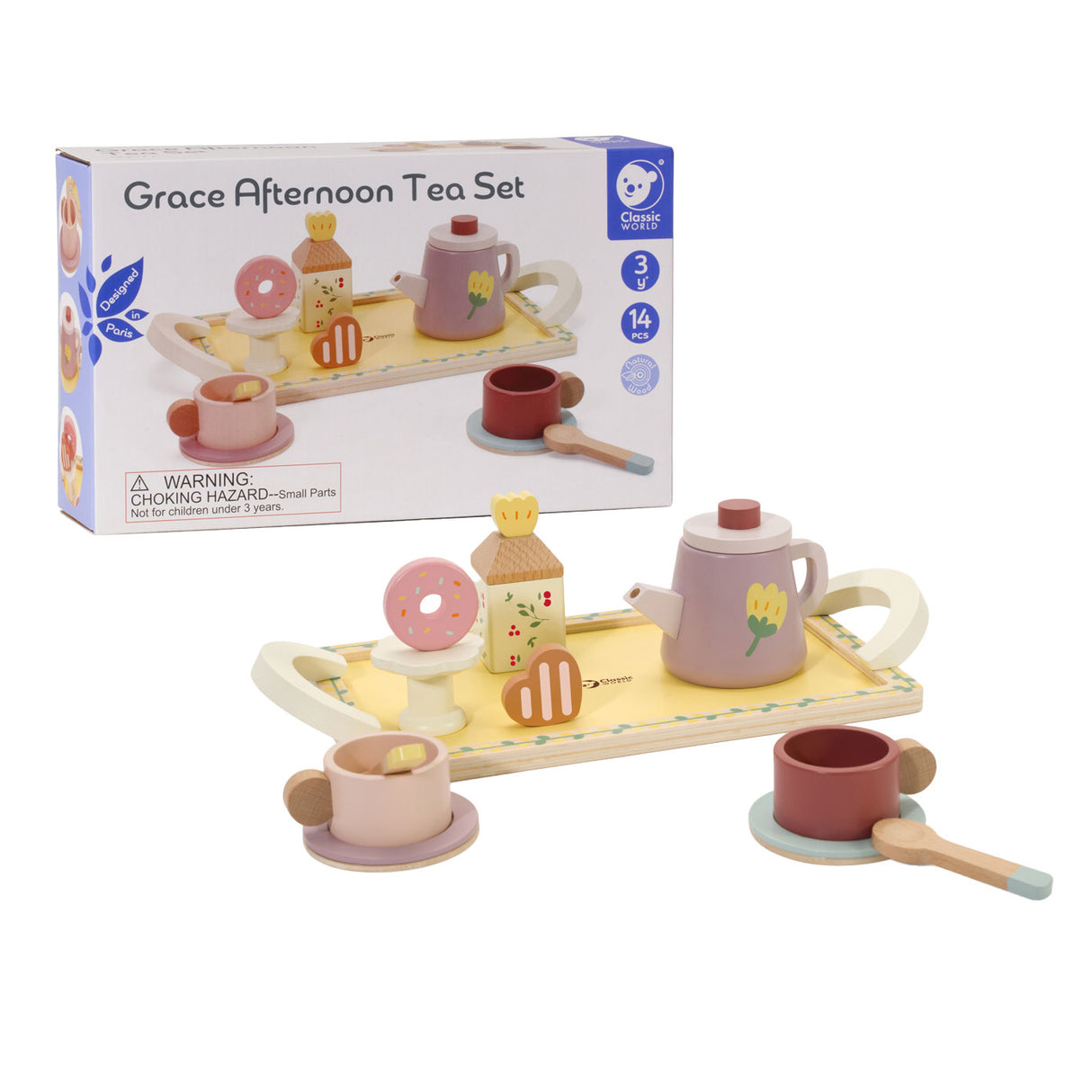 Classic World World Houten Theeset Grace met Dienblad, 14dlg.