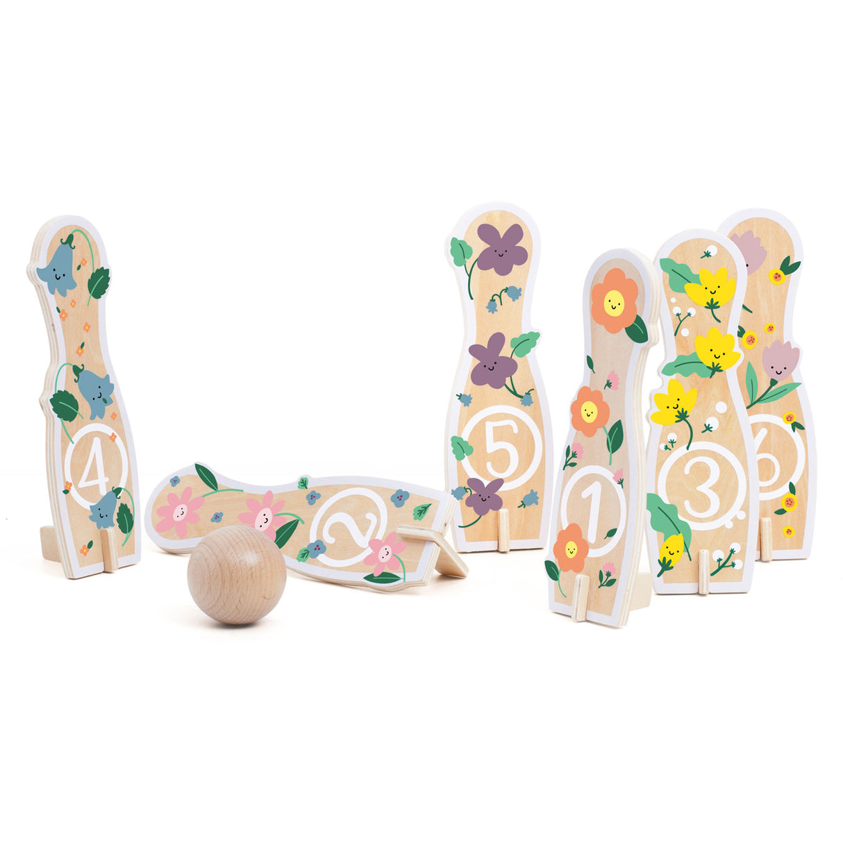 Classic world houten bowlingset bloemen, 14dlg,