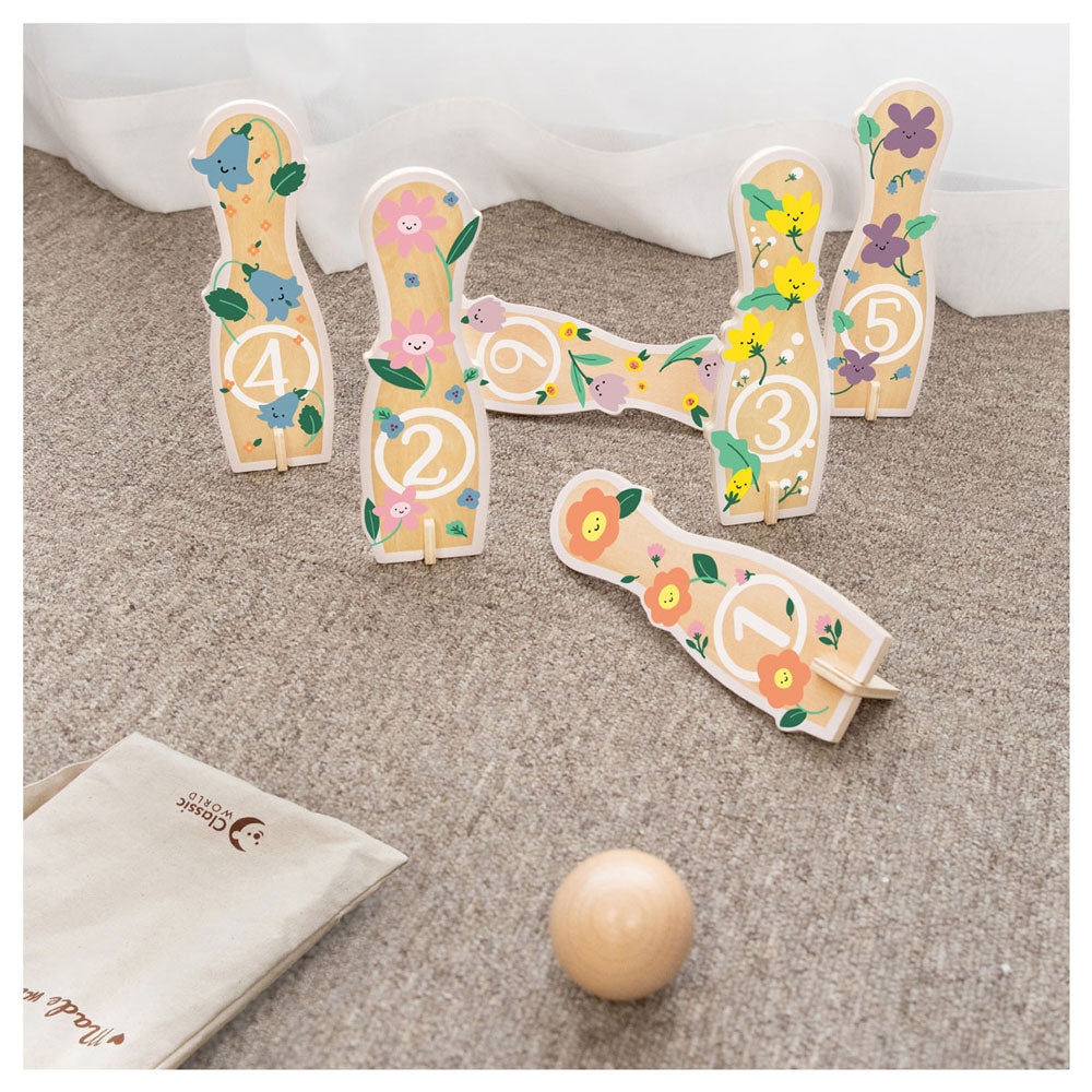Classic world houten bowlingset bloemen, 14dlg,