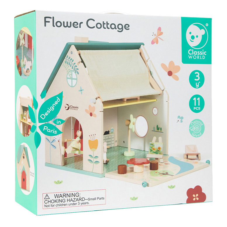 Classic world houten poppenhuisje met tuintje, 10dlg.