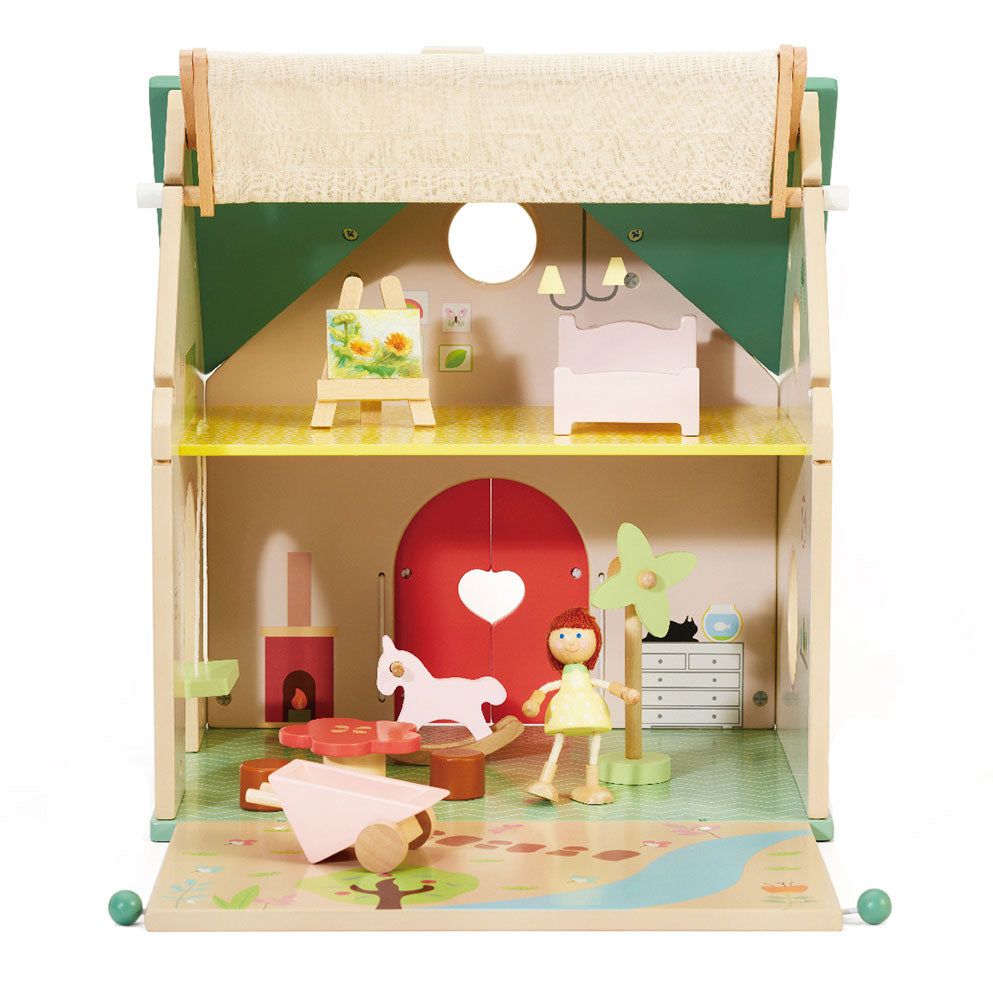 Classic world houten poppenhuisje met tuintje, 10dlg.