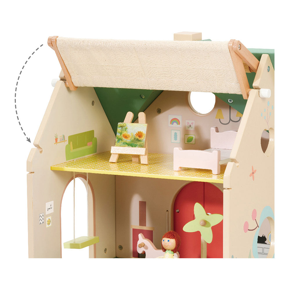 Classic world houten poppenhuisje met tuintje, 10dlg.
