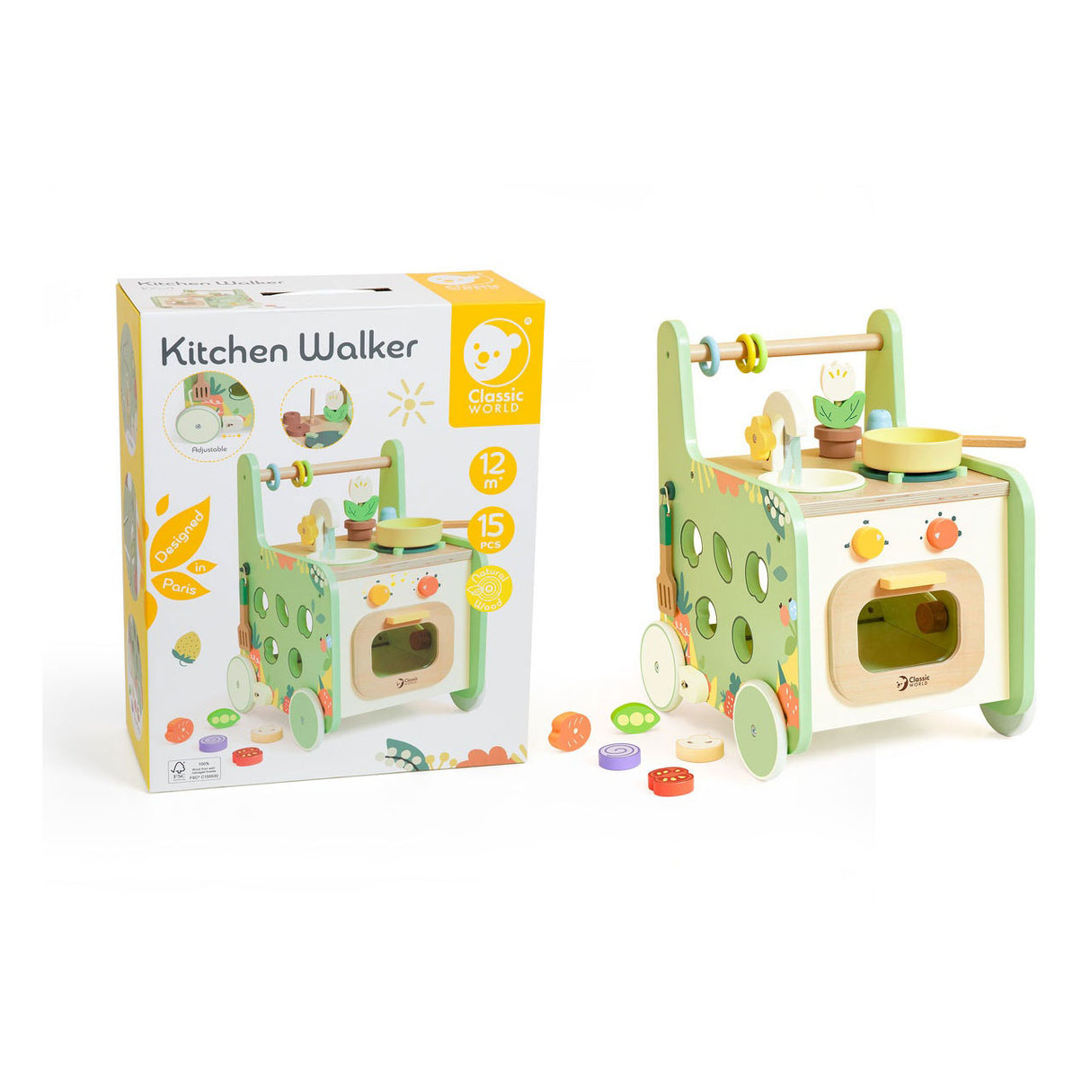 Classic world houten loopwagen keuken, 15dlg.