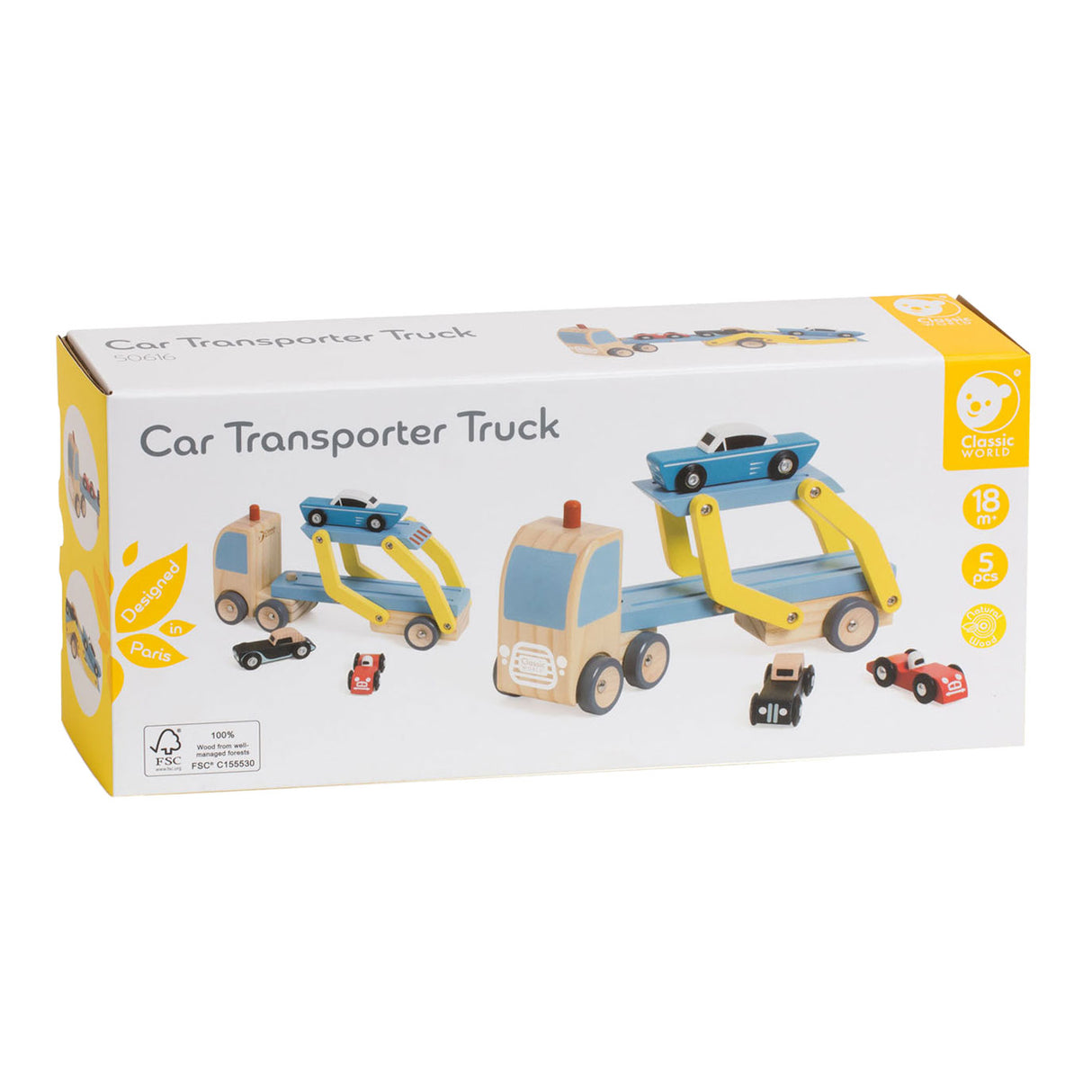 Classic world houten transporter met 3 auto's