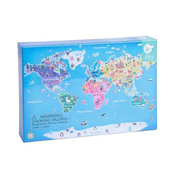 Classic world houten legpuzzel wereldkaart, 48st.