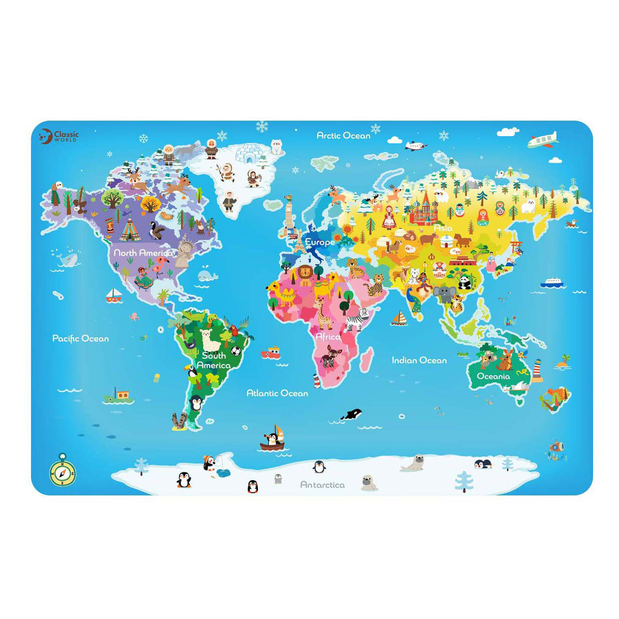 Classic world houten legpuzzel wereldkaart, 48st.