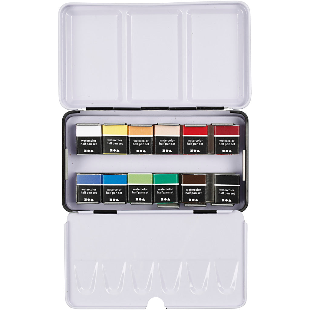 Creativ company art aquarelverf, ½-pan, afm 10x15x20 mm, standaardkleuren, 12 kleur 1 doos
