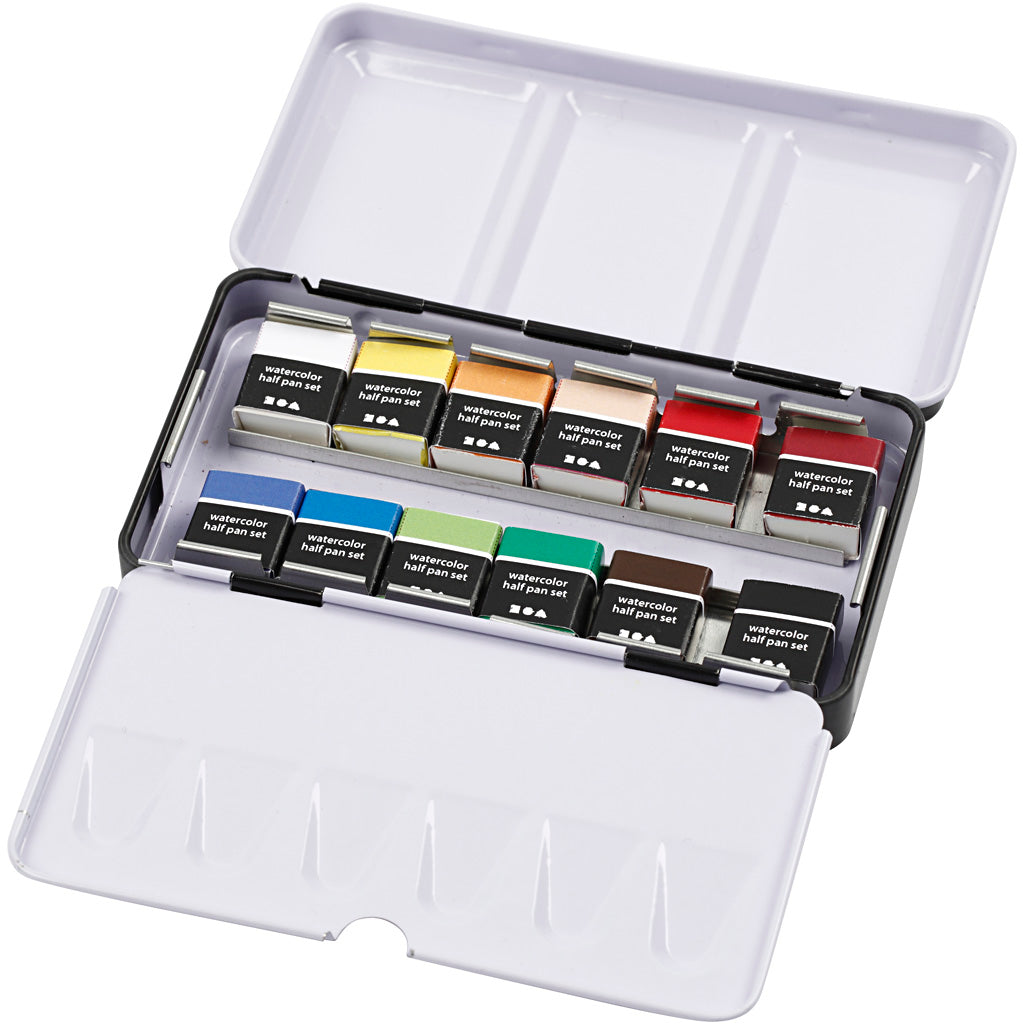 Creativ company art aquarelverf, ½-pan, afm 10x15x20 mm, standaardkleuren, 12 kleur 1 doos