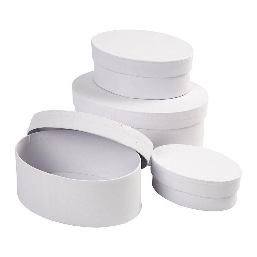Creativ company ovale dozen, h: 4+5+6+7 cm, l: 10+12+14+16 cm, wit, 4 stuk 1 set