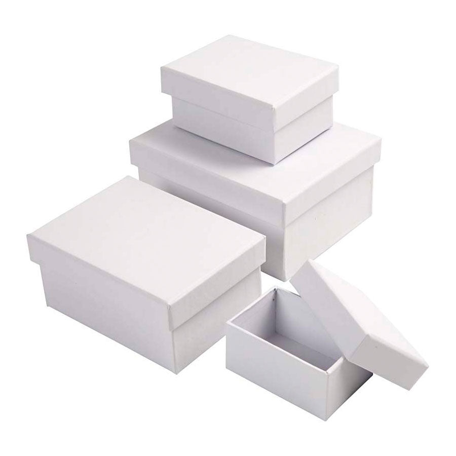Creativ company rechthoekige dozen, h: 3,5+4,5+5,5+6,5 cm, afm 7,5x5 + 9,5x7 + 11,5x8,5 + 14x11 cm, wit, 4 stuk 1 set